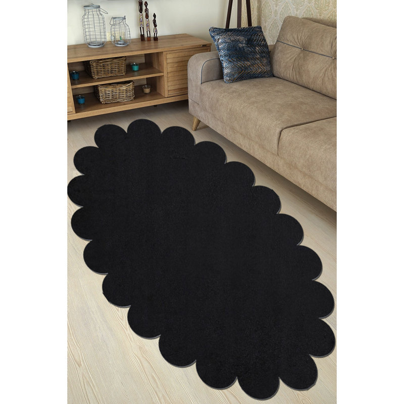 Non-Slip Plush Area Rug, 100% Polyester, 47.2 x 70.9 inches | Antibacterial & Anti-Allergenic, 0.8 in Pile Height | Machine Washable at 86°F, Elegant Black Design for Living Room & Bedroom | Durable & Easy to Clean