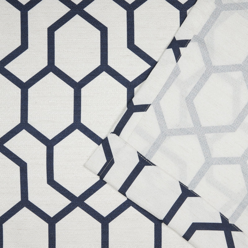 Dove Grey Geometric Print Light-Filtering Linen Blend Curtain Panel Pair
