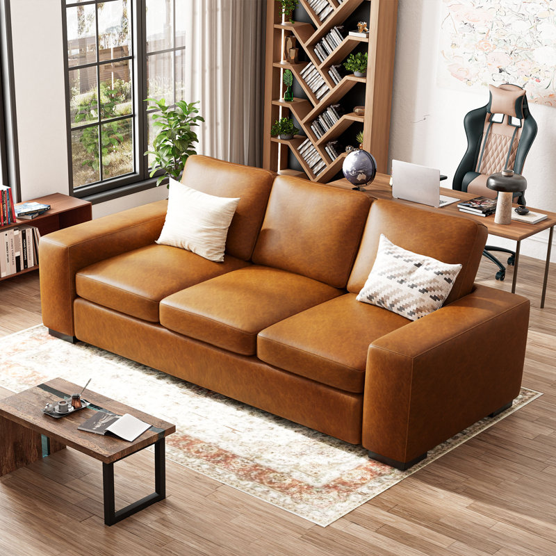 Caynemore 85" W Faux Leather Square Arm Sofa, 3