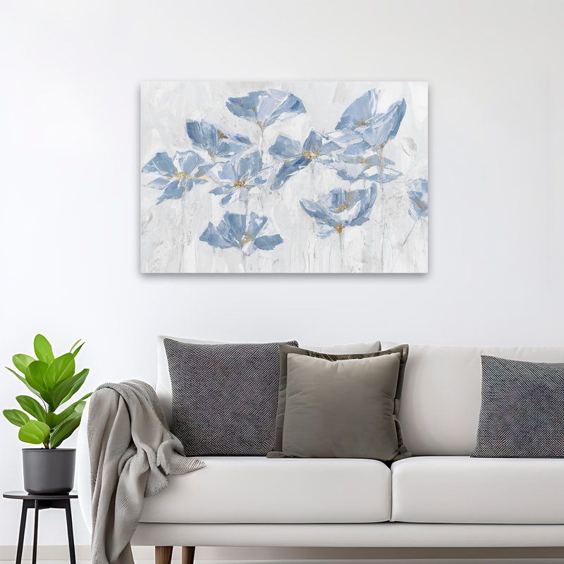 Plantes, fleurs, paysage, nature, abstrait, coquelicots bleus pastel, H 32 po x l 48 po