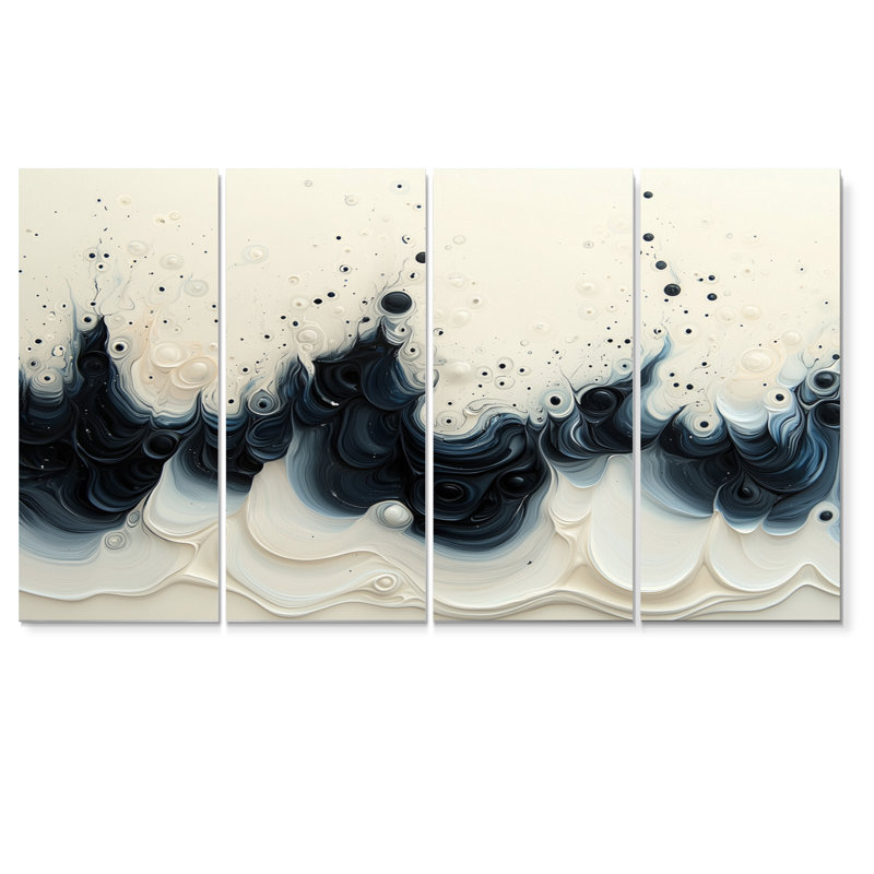 Vague noire et blanche, volcan rythmique IV, art mural, ensemble d'art mural moderne, 4, H 28 po x l 48 po