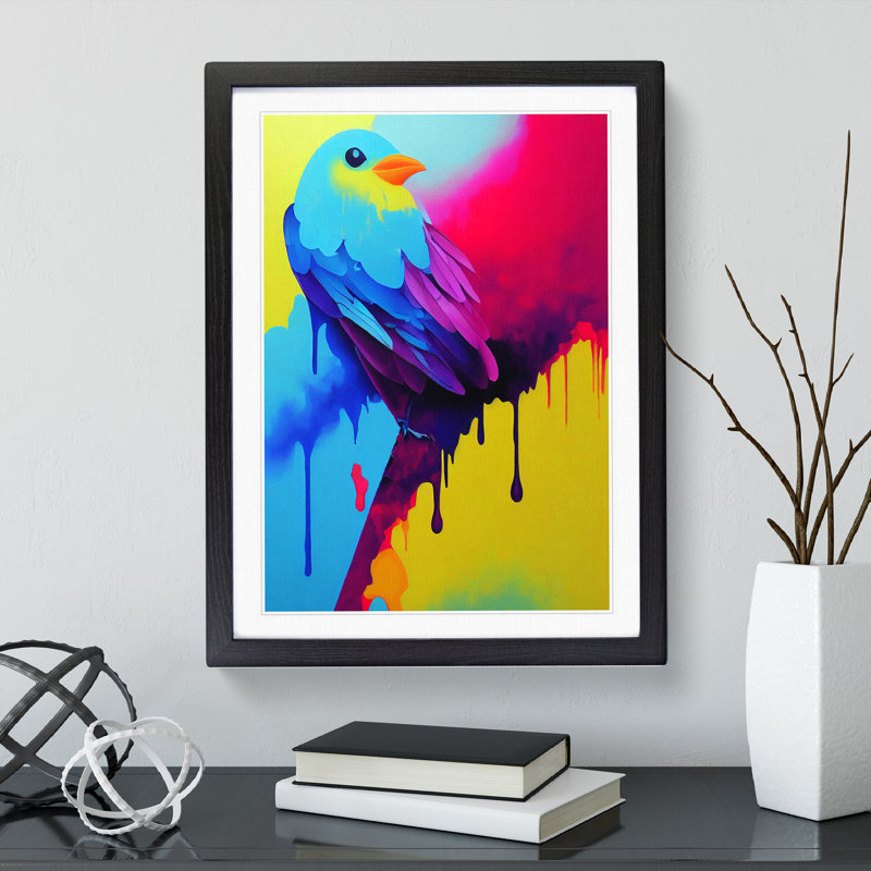 Bird Drips No.3 - Single Picture Frame Print, Black, 64cm H x 46cm W x 2cm D