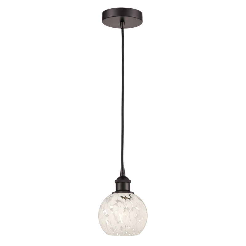 Mini-luminaire suspendu à cordon 1 lumière Edison White Mouchette 6 po-616-G1216, H 8 po x l 6 po x P 6 po, Bronze huilé