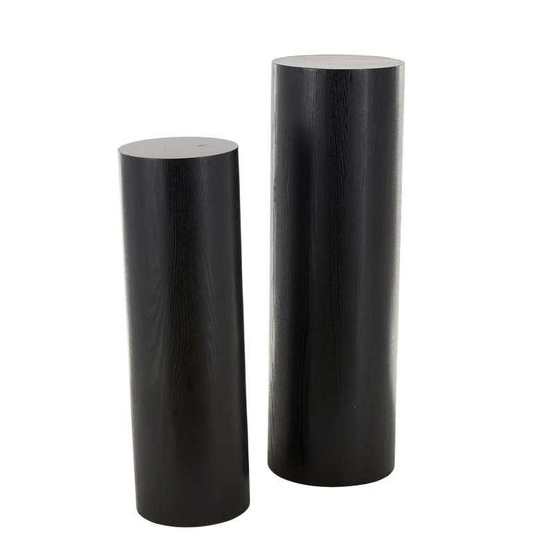 Ensemble de 2 tables de bout à piédestal en bois noir fait à la main, 40 po x H 34 po, Noir, noir, noir, noir