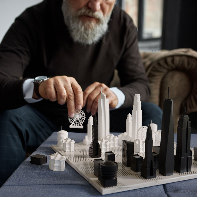 Acrylic NEW YORK vs LOS ANGELES Chess Set with Marble Hatch Board
