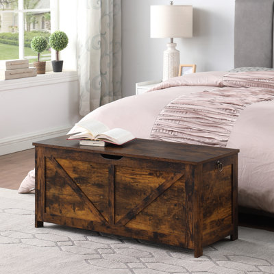 Banc de rangement et boîte de rangement brun rustique avec 2 charnières de conception rétro pour la chambre à coucher d'entrée 39,5 "L15,7" l 17,7H couleur 300 - Capacité de poids