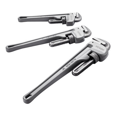 3-Piece Pipe Wrench Set, 10" 14" 18" Aluminum Straight Pipe Wrench, Adjustable Plumbing Wrench, with High Strength Jaw and Ergonomic Handle, Hangable Design, for Water Pipes, Automotive Repairs