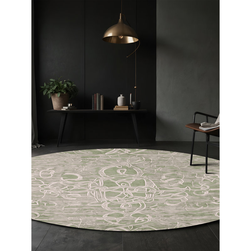 Machine Washable Beige Area Rug, Round 5'