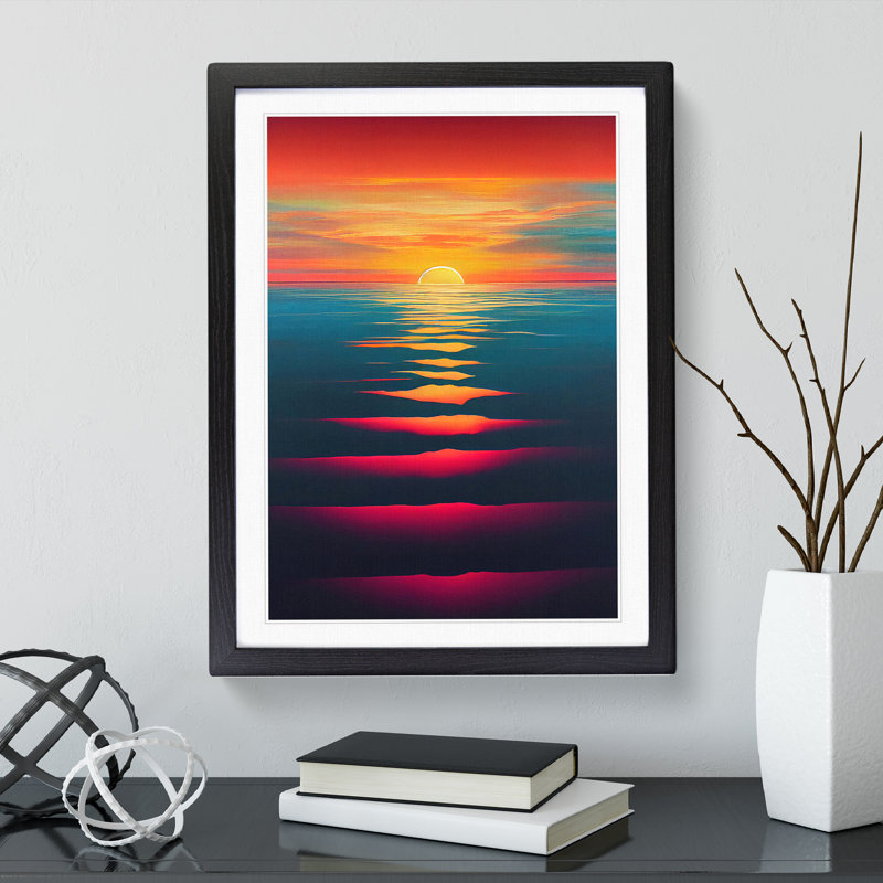 Timeless Ocean Sunset - Print, Black Picture Frame, 66cm H x 48cm W, White