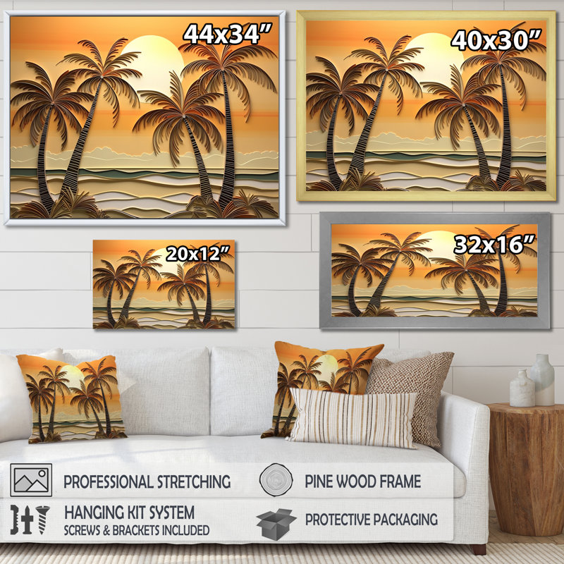 Golden Sunrise Palm Trees II, H 16 po x l 32 po x P 1 po, Cadre flottant noir