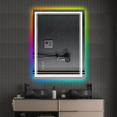 55X36 Inch Frameless LED Bathroom Mirror,Smart Mirror,RGB Backlight