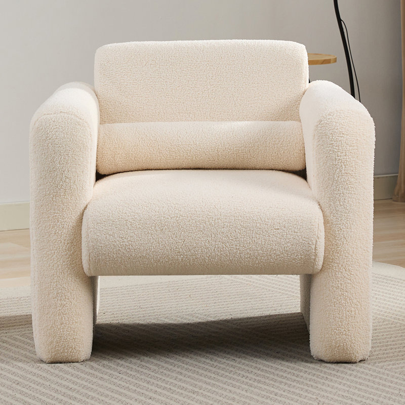 Fauteuil de lecture moderne et confortable de couleur crème rembourré avec, pour la chambre à coucher, le bureau et la salle à manger - Fauteuil rembourré confortable en tissu respirant