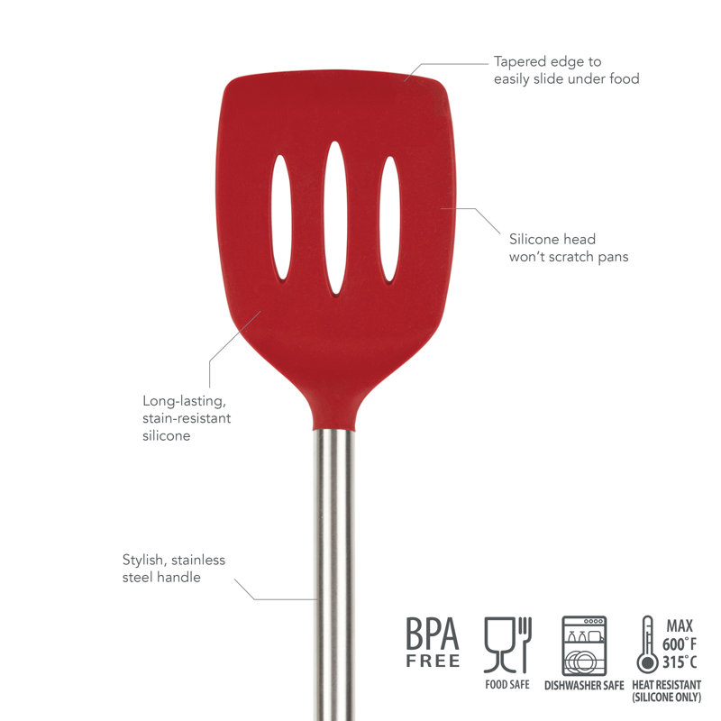 Tovolo Silicone Slotted Turner SS Handle, Red