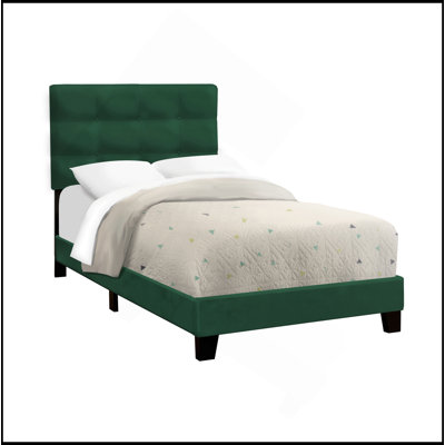 Bed, Twin Size, Upholstered, Bedroom, Frame Only, Youth, Juvenile, Velvet, Transitional
