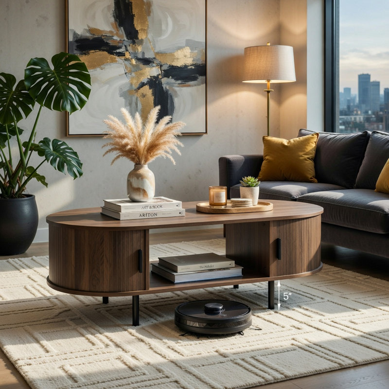 Table basse ovale avec rangement Hommoo