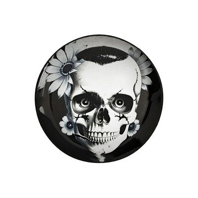 Woven Base Washable Carpet With Skull And Flower Pattern