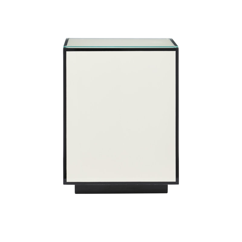 Lacquer Glass Top End Table, White/Black