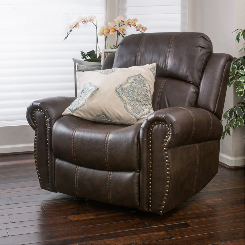 Fauteuil inclinable oscillant standard en similicuir de 43,25 po de largeur, Manuel - Bouton-poussoir, Brun