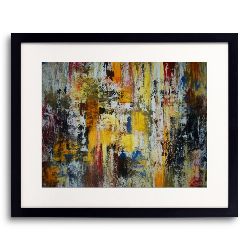«Abstract Composition 977» par Angel Estevez - peinture encadrée, H 17,2 po x l 21,2 po, Papier avec cadre noir