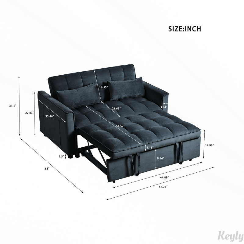 3 in 1 Convertible Sleeper Sofa Bed with Pillows, Black