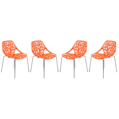 Hadda Stackable Dining Chair with Floral Cutout Back and Stainless Steel Legs – Modern Metal Side Chair for Kitchen, Dining Room, or Restaurant