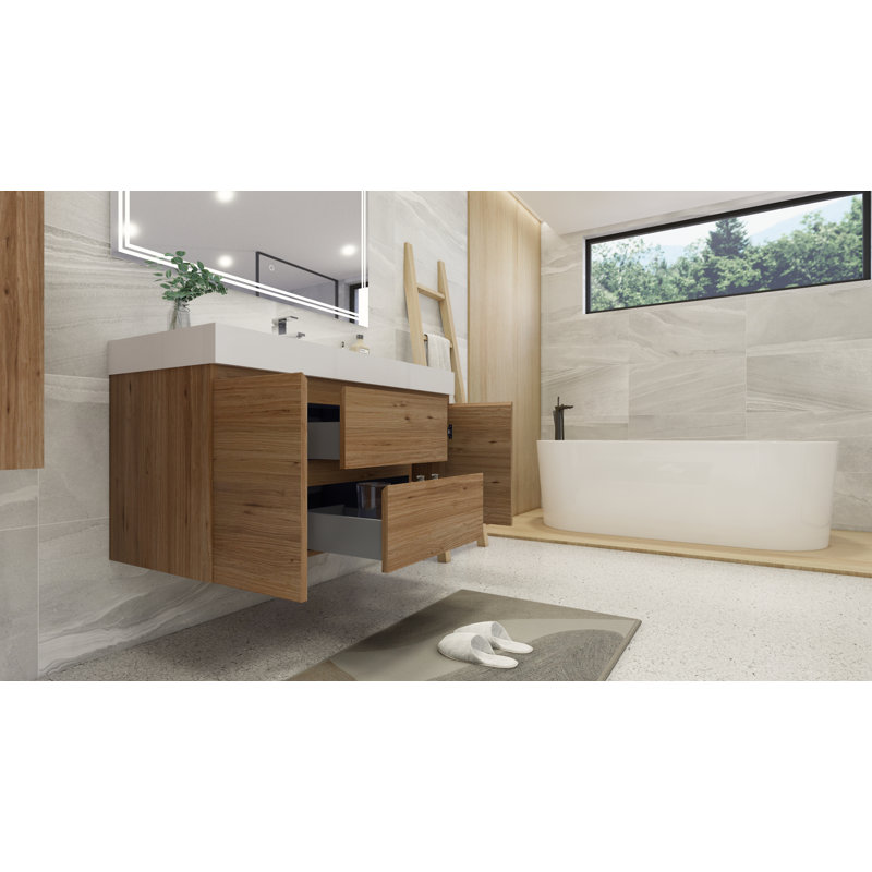 Ensemble de meuble-lavabo mural simple 48 po Carol-Ann, Chêne naturel