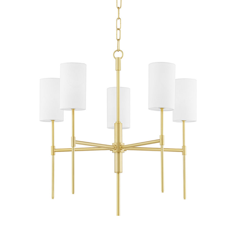 Lustre traditionnel à 5 lumières avec abat-jours, Laiton vieilli