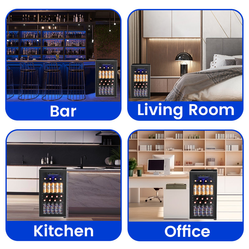 COWSAR 17.52'' 24 Bottle and 75 Can Single Zone Freestanding, Beverage Refrigerators & Coolers, Temperature Control, Reversible Door, Low Noise