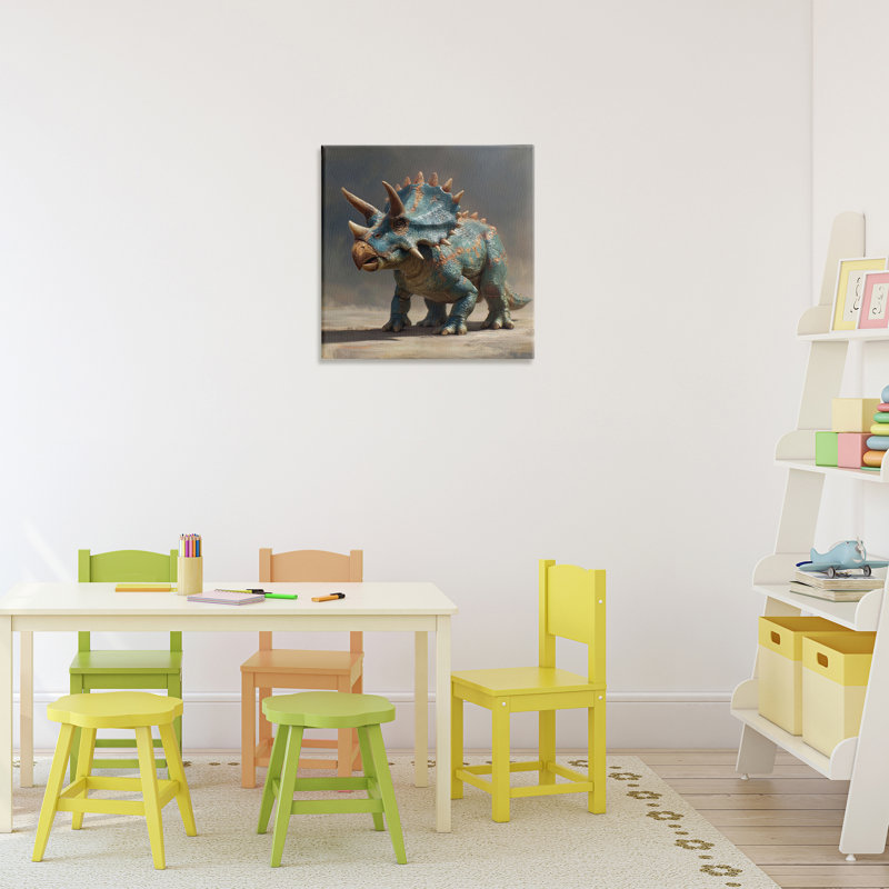 Toile Horned Triceratops au lever du soleil, design par Wumples, H 17 po x l 17 po