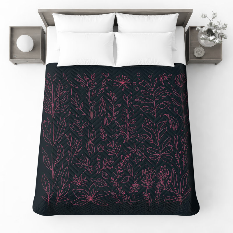 Couvre-lit matelassé rose Botanical Line Art, Lit simple