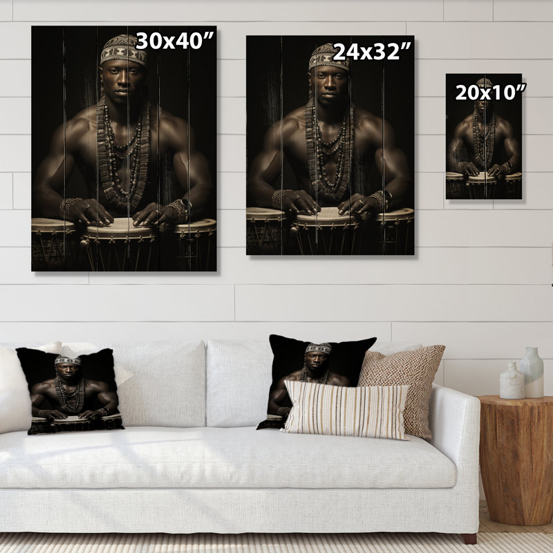 «Jamius Tribal Drumbeat I» sur bois, H 40 po x l 30 po x P 0,78 po