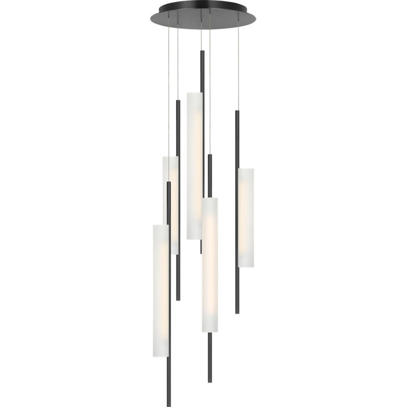 Windchime Chandelier with Soft Etched Glass, Bronze, 5 Lights, 39" H x 17.25" W x 17.25" D