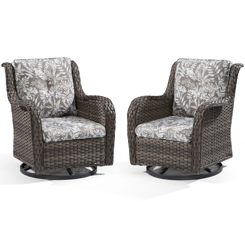Chaise de patio pivotante avec coussins, Structure brune / coussin à feuilles fumé