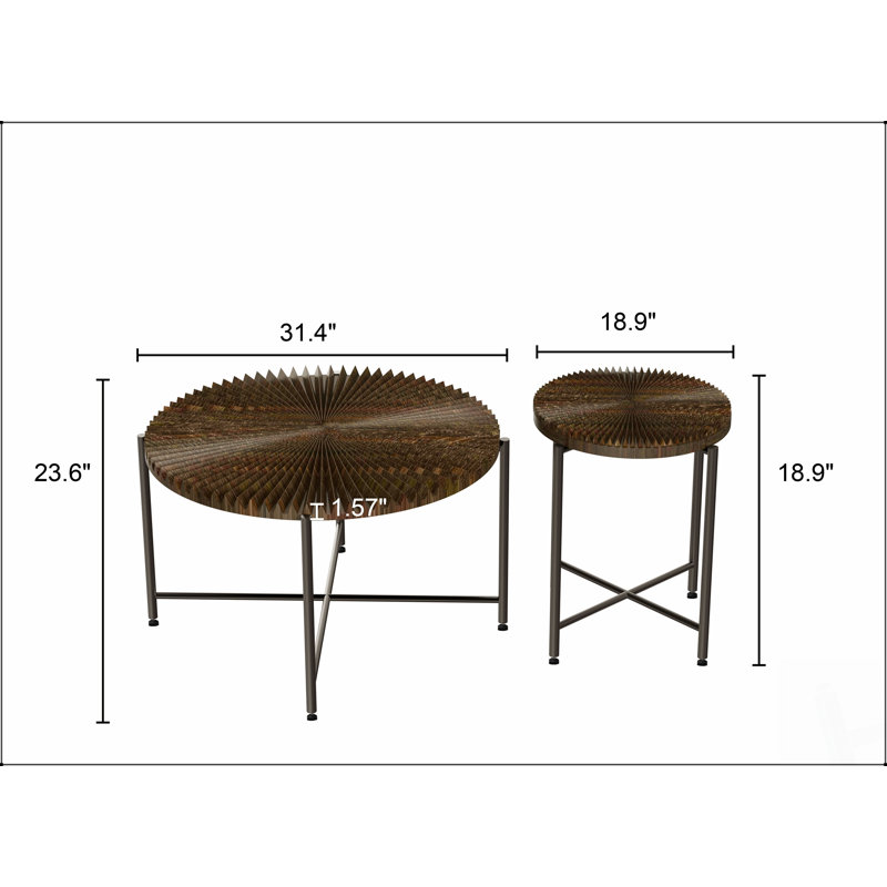 Ensemble de table basse et de table de bout 2 pièces à motif Radial
