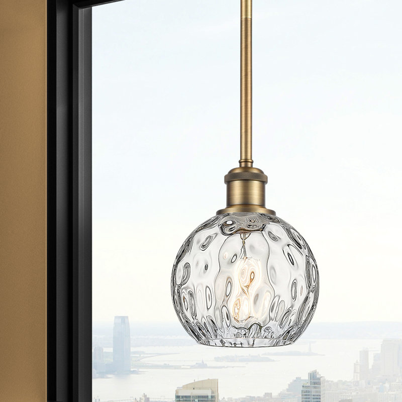 Cindi 1-Light Steel and Glass Single Pendant, No Bulb Included, 8" H x 6" W x 6" D, Brushed Brass
