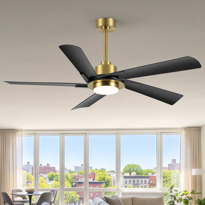 60-Inch Modern 5-Blade Ceiling Fan with Integrated LED Light, Remote Control, 6-Speed Reversible DC Motor, 3 Color Temperatures