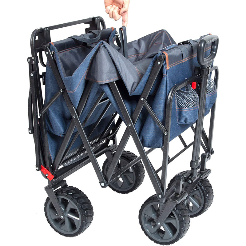 Blue Heavy-Duty Collapsible Push-Pull Utility Wagon