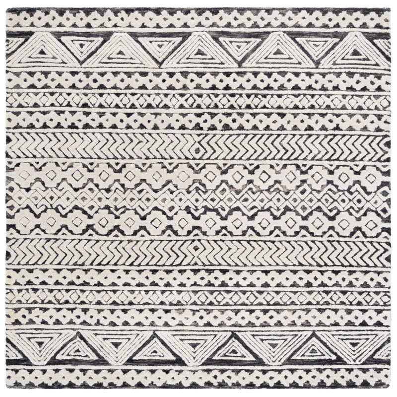 Ramona Southwestern Handmade Tufted Wool/Cotton Ivory/Gray Area Rug, Square 6'