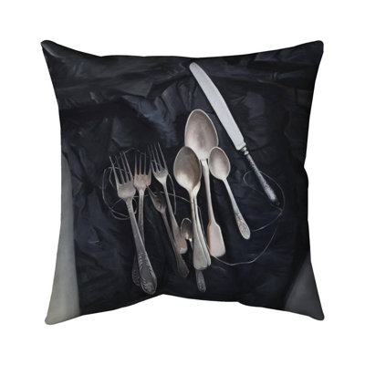 Vintage cutlery - 20"x20" Outdoors Throw pillow - Spun poly - Print on demand