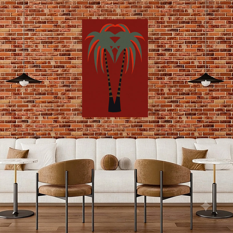 «Tropical Heart», palmiers, abstrait, minimaliste, moderne, palmier, plage, art mural, H 48 po x l 32 po
