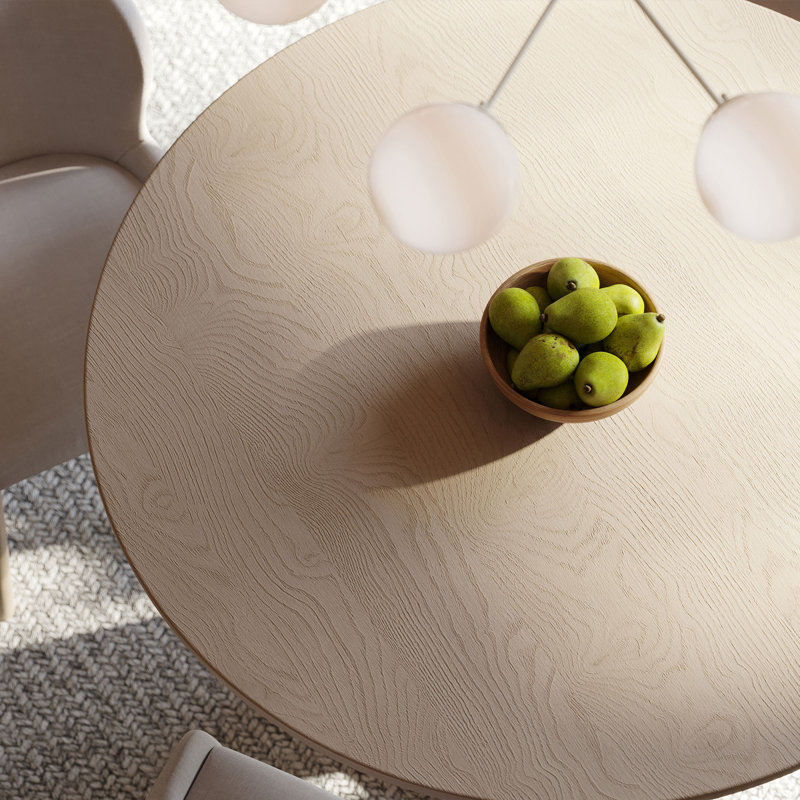 Maven Lane Mila Contemporary Round Wooden Dining Table in Refined Natural Finish, White