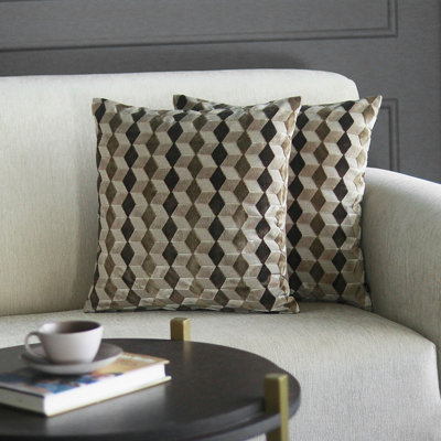 Housse de coussin à motif géométrique en velours avec fermeture à glissière 2 pièces (Taille: 18 X 18 pouces)