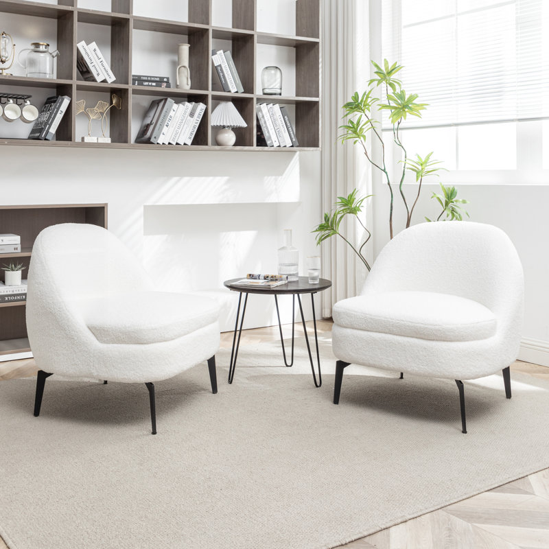 Fauteuil demi-tonneau rembourré Bula, Polyester blanc