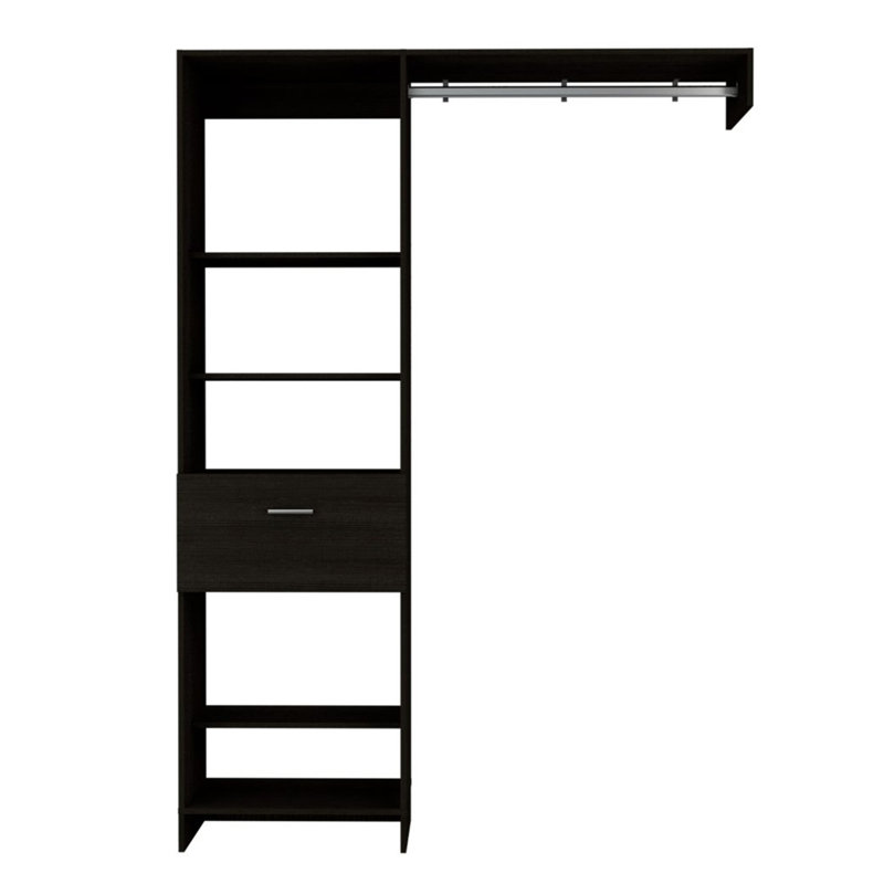 Système de garde-robe Manchester 150, tringle en métal, cinq tablettes ouvertes, un tiroir - noir