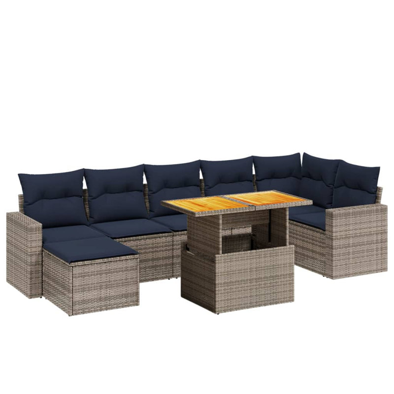  Ensemble de canapé de patio 8 pièces avec coussins en rotin de polyester, Gris, Bleu