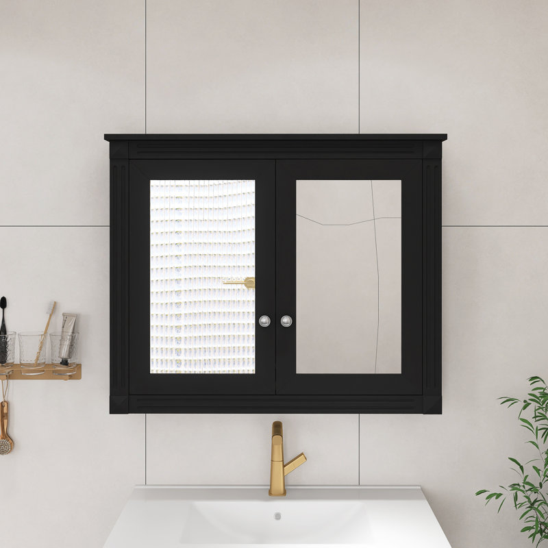 Armoire à pharmacie murale noire 36 pouces, armoire de salle de bain moderne avec 2 miroirs et 2 tablettes réglables, Noir