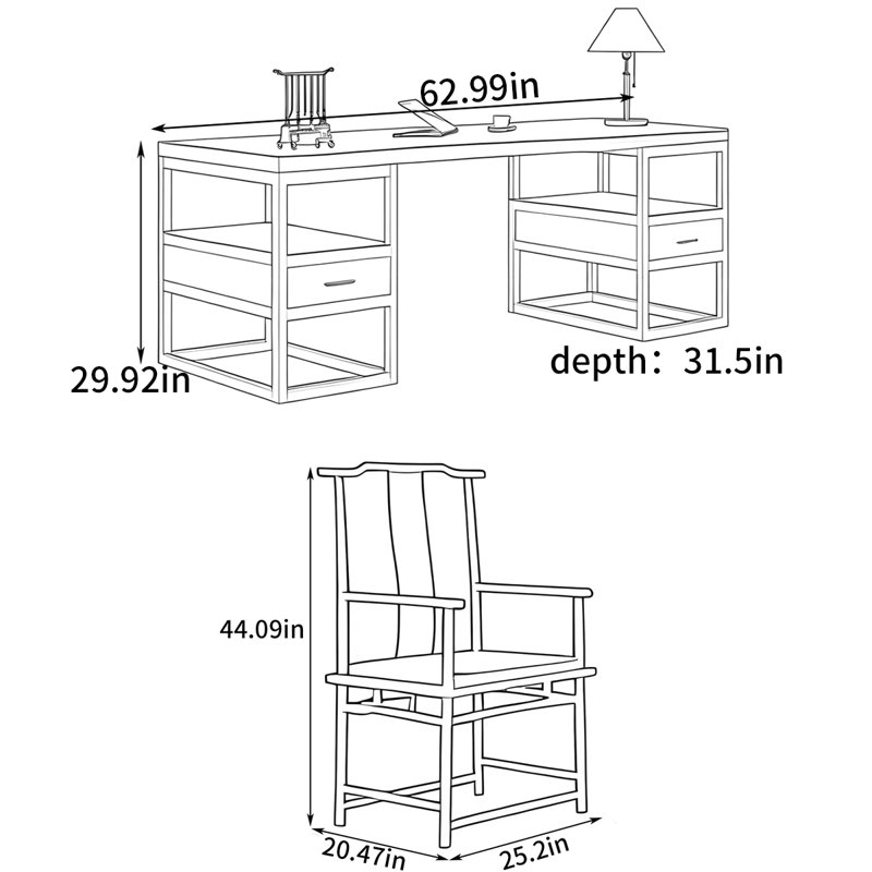 Bureau simple, H 29,92 po x l 62,99 po x P 31,5 po