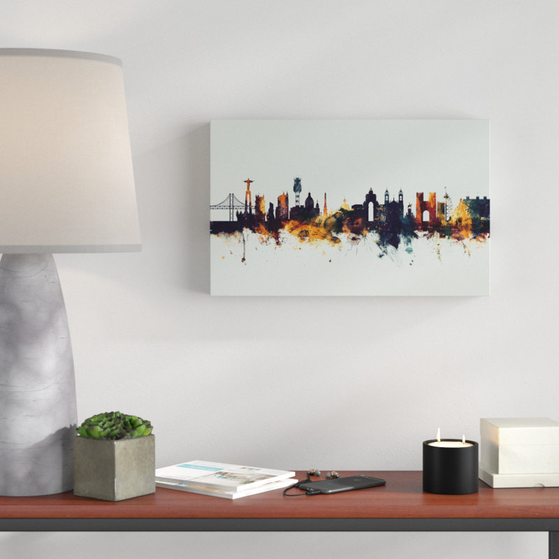 « lisbonne portugal horizon iv », impression sur toile tendue grise, H 22 po x l 32 po x P 2 po