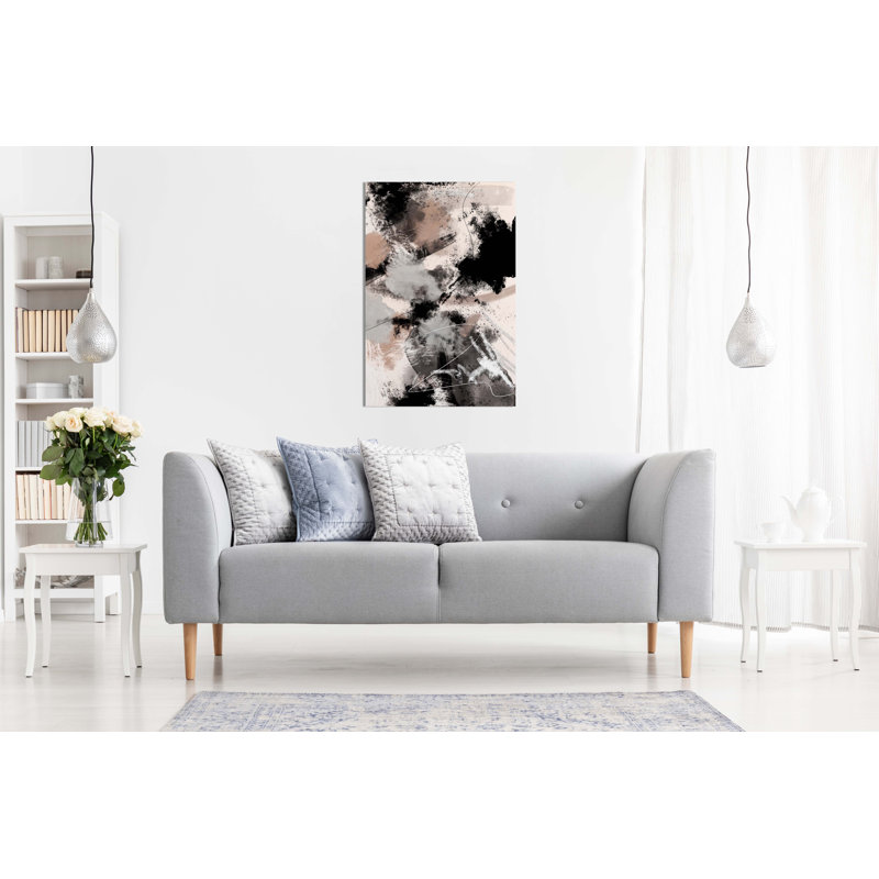 Abstract Black & White Paint Splash - Wrapped Canvas Painting, 76cm H x 51cm W