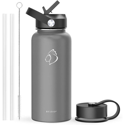 Bouteille d'eau en acier inoxydable, bouteille d'eau isolée sous vide avec couvercle en paille et bouchon flexible (froide pendant 48 heures, chaude pendant 24 heures)